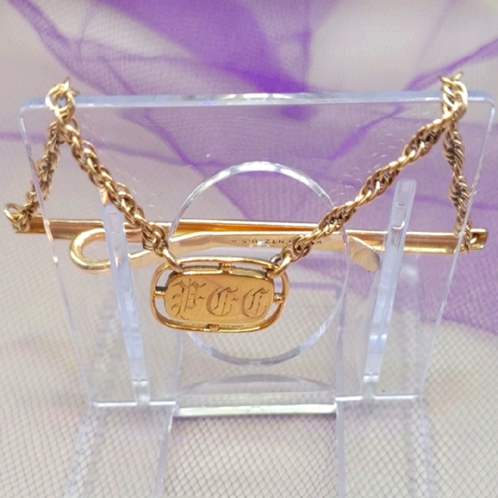 Gold-filled Krementz Tie Clasp 1866 USA with Twisted Chain